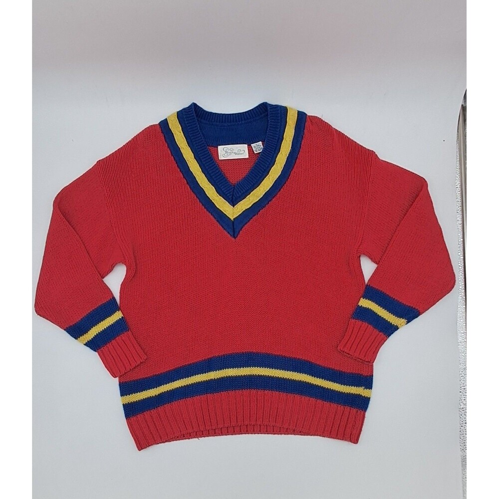 Vintage Nicole Winter Varsity Tennis Sweater Large Red Blue Yellow Chunky Knit